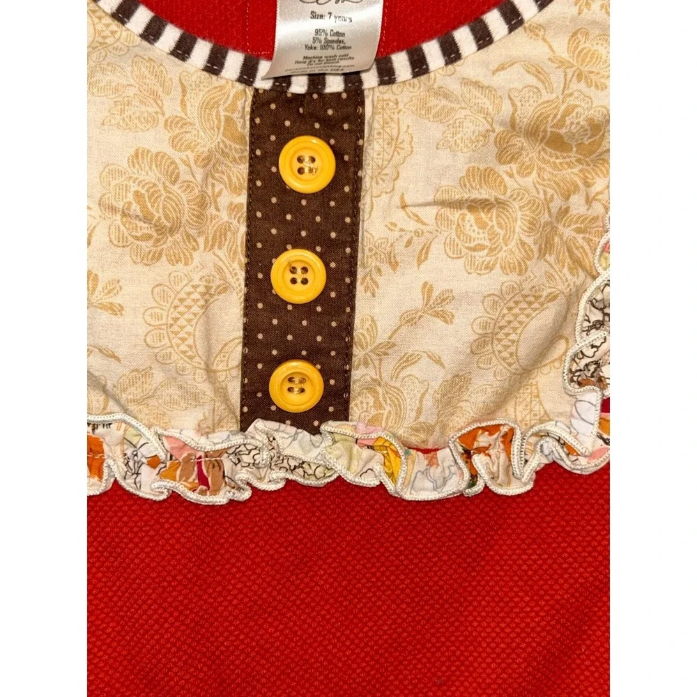 Persnickety red and brown long-sleeve fall ruffle dress